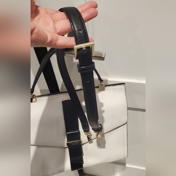 Kate Spade NY Rosaline Bow Black & White Leather Satchel Shoulder Bag - Picture 7 of 10